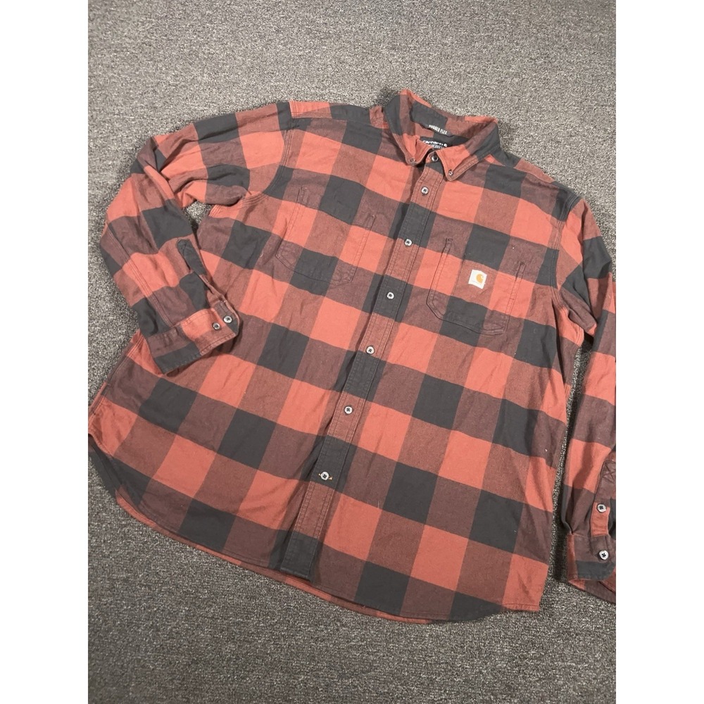 Carhartt Rugged Flannel Shirt Men's 2XL Red Plaid Heavyweight Button Up Relaxed